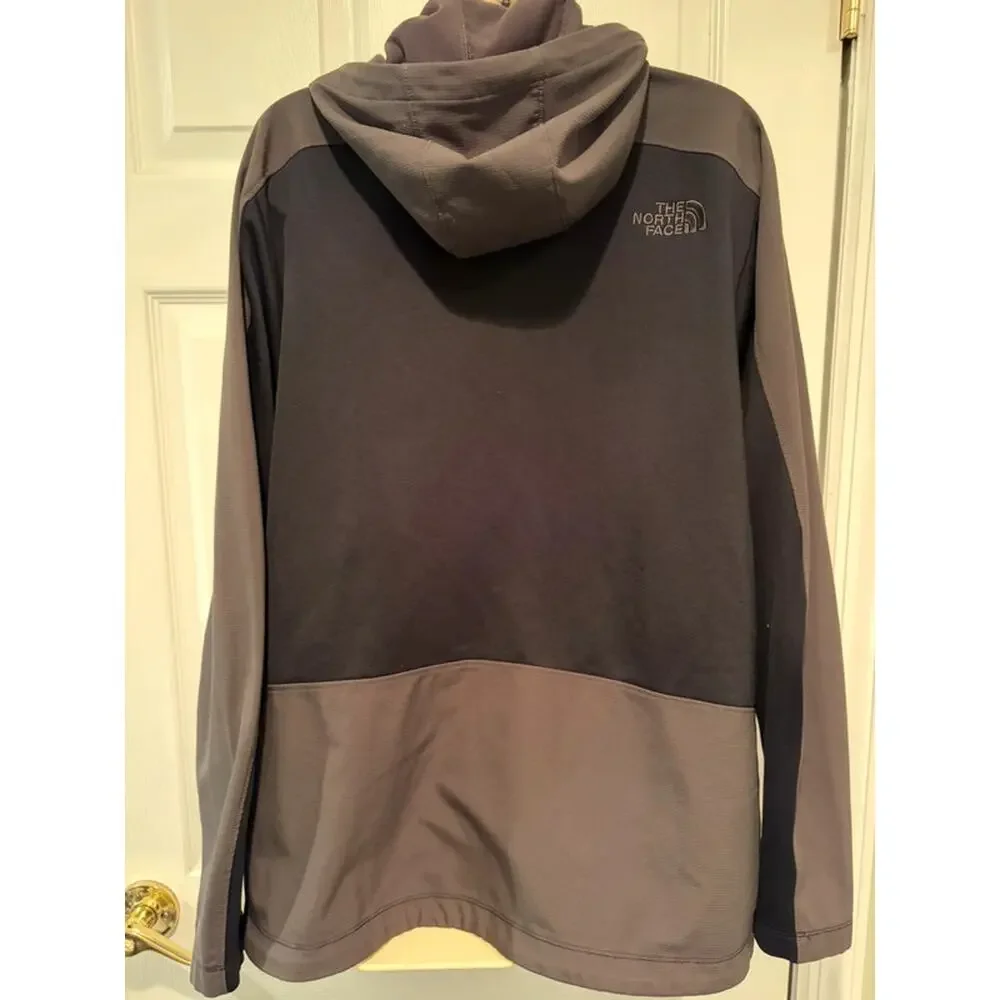 The North Face Soft Shell Hood Jacket Mens XL Black Gray Full Zip Outdoor Hiking